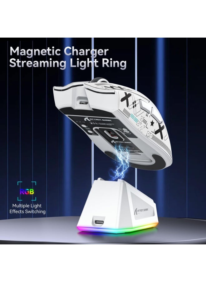 هجوم القرش ماوس الألعاب اللاسلكي Attack Shark X11 مع قاعدة شحن مغناطيسية وقاعدة RGB - Image 4